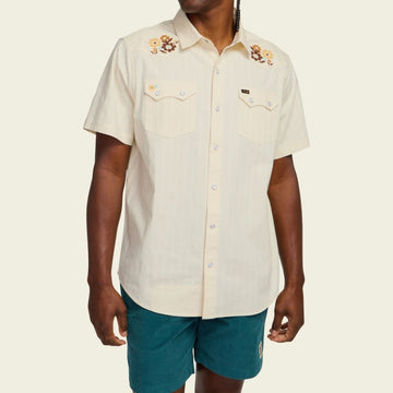 Crosscut Deluxe Snapshirt - Fowl Play : Off White Dobby